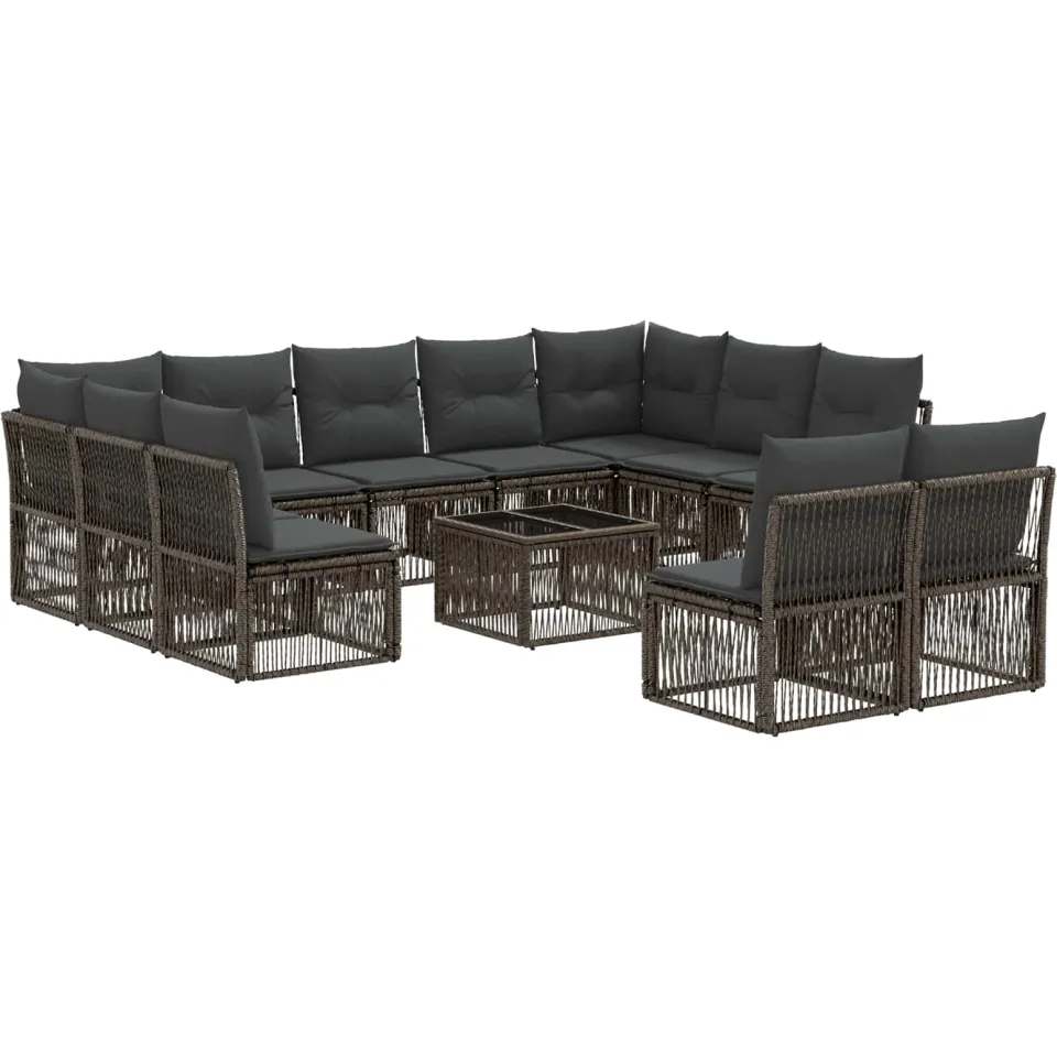 vidaXL Tuinbankenset 12 st 11-zits Grijs poly rattan, foto 3