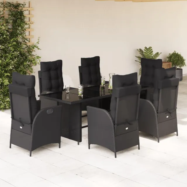 vidaXL 7-delige Tuinset met kussens poly rattan zwart, foto 2