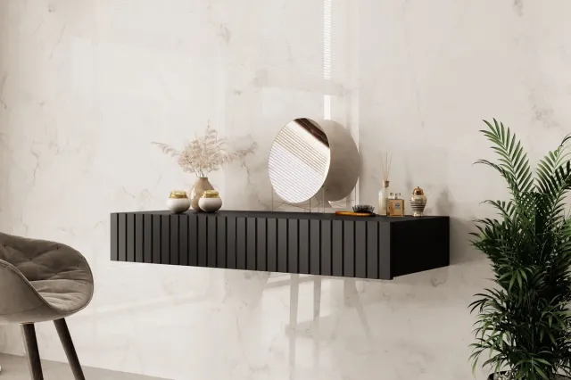 MEUBELLA Kaptafel King - Mat Zwart - 100 cm Wit
