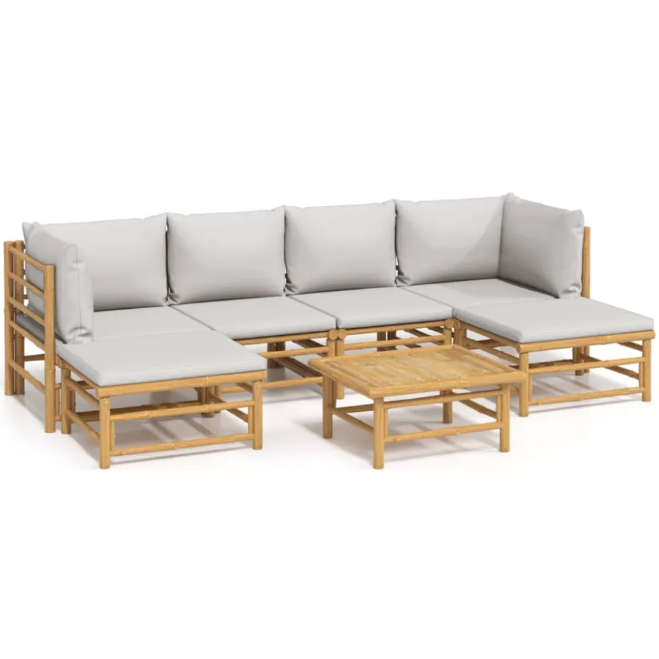 vidaXL 7-delige Loungeset met lichtgrijze kussens bamboe Bruin