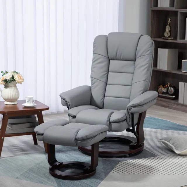 COVREO Relaxfauteuil met hocker 85x82x106 cm grijs, kunstleer 360° draaibaar