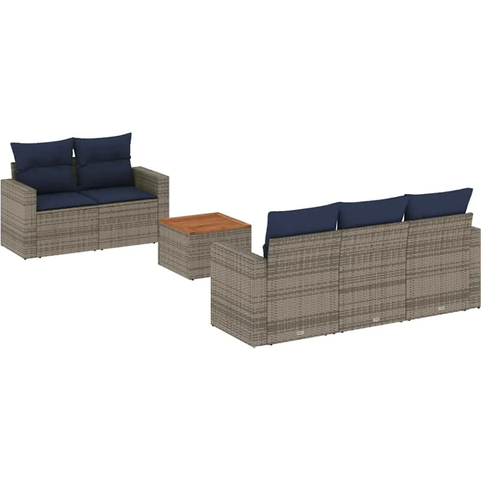 vidaXL 6-delige Loungeset met kussens poly rattan grijs, foto 3