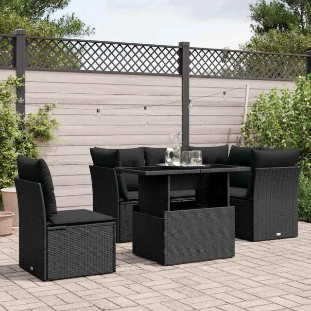 vidaXL 6-delige Loungeset met kussens poly rattan zwart, foto 2