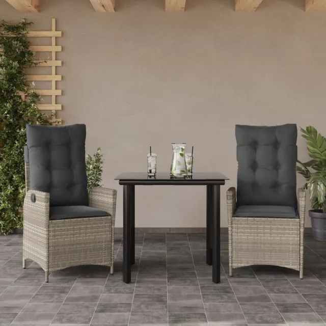 vidaXL 3-delige Tuinset met kussens poly rattan lichtgrijs grijs, foto 2