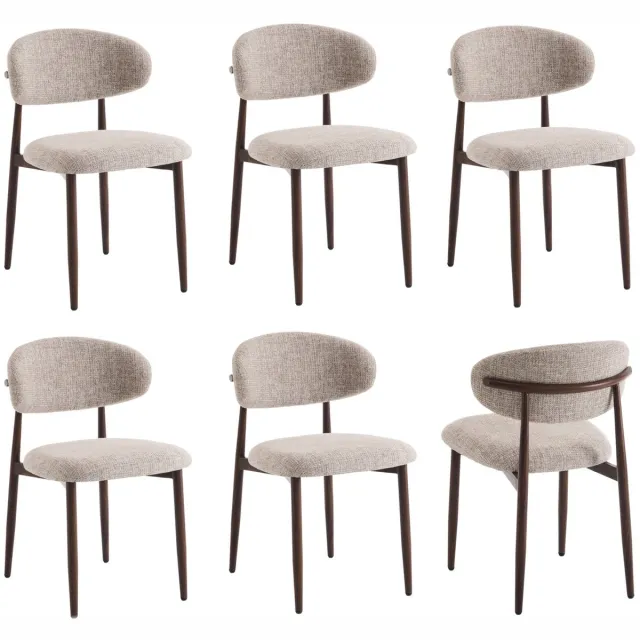 Furnihaus Celia Eetkamerstoelen set van 6 - Taupe Walnoot - Japandi