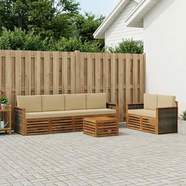 vidaXL Buiten bankenset 7 st 6-zits Natuurlijk en Beige