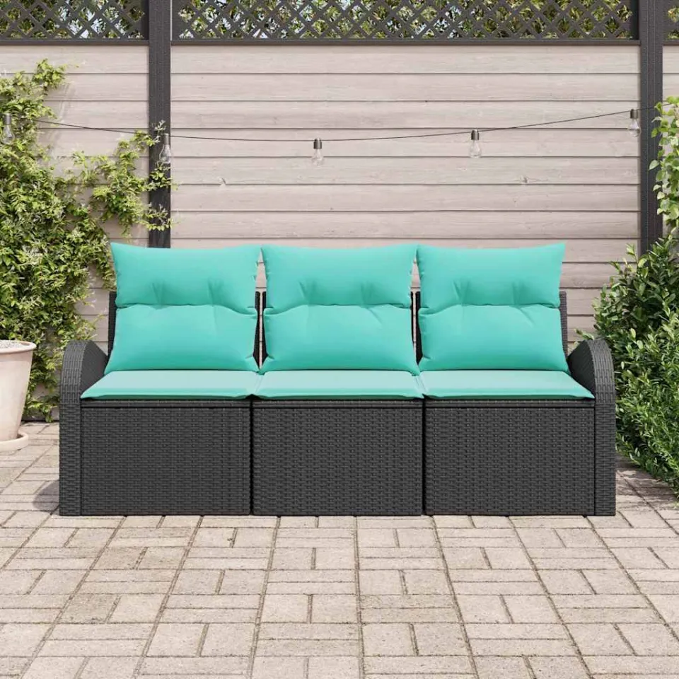 vidaXL Tuin Sofa Set 3 st Zwart en turquoise Poly riet, foto 3