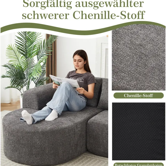 STILVORA Hoekbank 3-Zits - Linkse Chaise Longue Met 3 Rugkussens - Voor Woonkamer En Lounge - Chenille Stof - Antracietgrijs