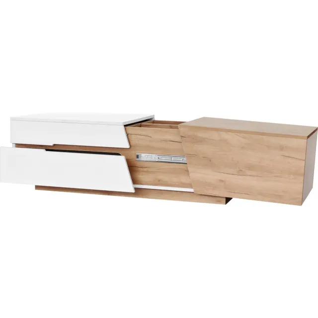 Merax Uitschuifbare Salontafel met Lade en Kleurblokstructuur – Moderne Bijzettafel met Veel Opbergruimte - Wit met Hout Bruin Natuurlijk