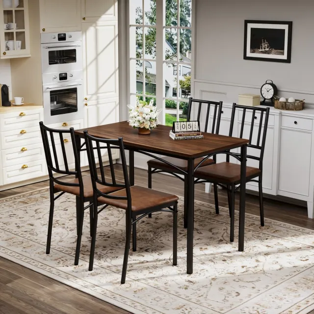 MODENUIT Eetkamerset 110 x 60 cm - 4 Stoelen En Ruimtebesparend - Voor Keuken En Eetkamer - Staal - Walnoot