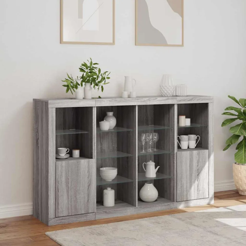 vidaXL Dressoirs met LED-verlichting 3 st bewerkt hout grijs sonoma, foto 4