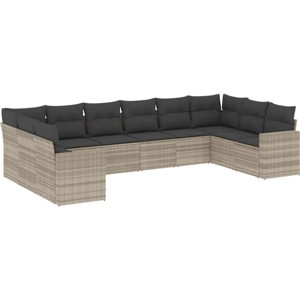 vidaXL 10-delige Loungeset met kussens poly rattan lichtgrijs grijs, foto 3