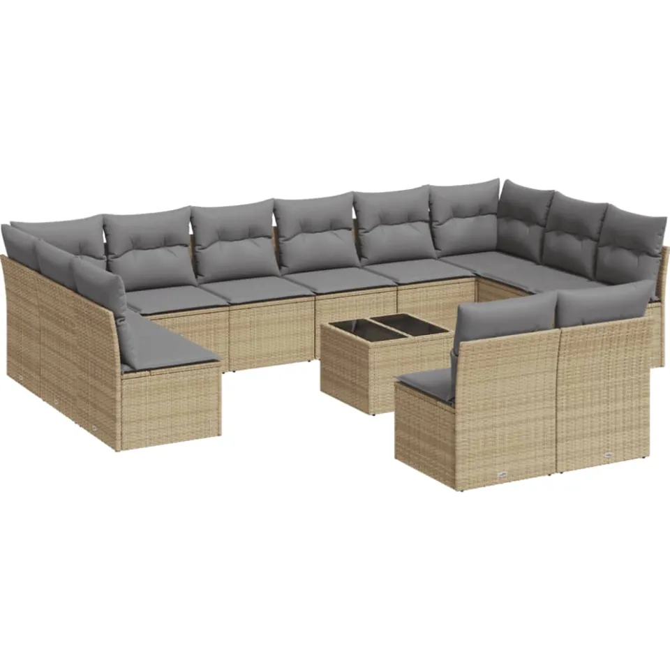 vidaXL 13-delige Loungeset met kussens poly rattan beige