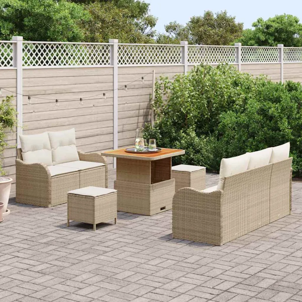vidaXL Tuinbankenset 8 st Beige poly rattan, foto 3