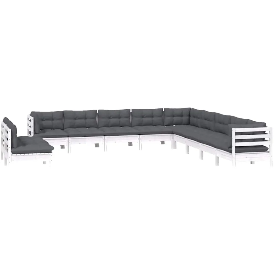 vidaXL 11-delige Loungeset met kussens massief grenenhout wit