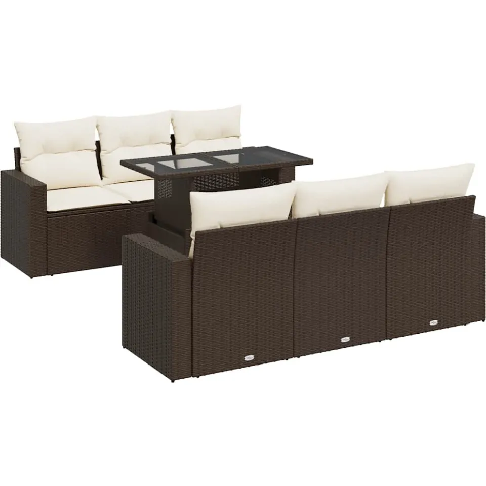 vidaXL 7-delige Loungeset met kussens poly rattan bruin, foto 3