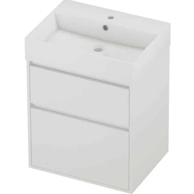 Proline Zara Badmeubelset Porselein Loft 1 Kraangat Greeploos 60x46x78 cm Glans Wit Mat White Mat Wit