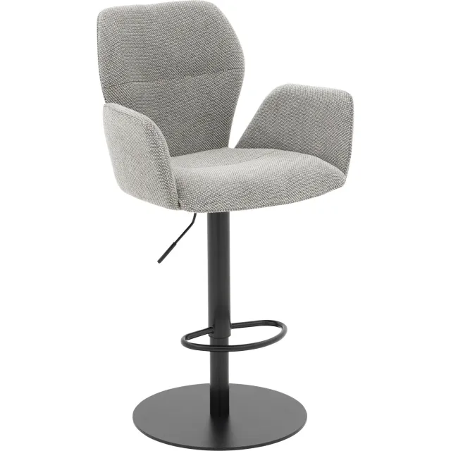 Goossens Barstoel Hera - grijs - stof - zithoogte 81 cm - met armleuning stof grof geweven lichtgrijs