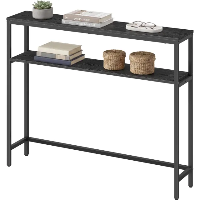 Vasagle Console Tafel - Haltafel - 2 Opbergrekken - Voor Hal Woonkamer Slaapkamer Antracietgrijs-Zwart