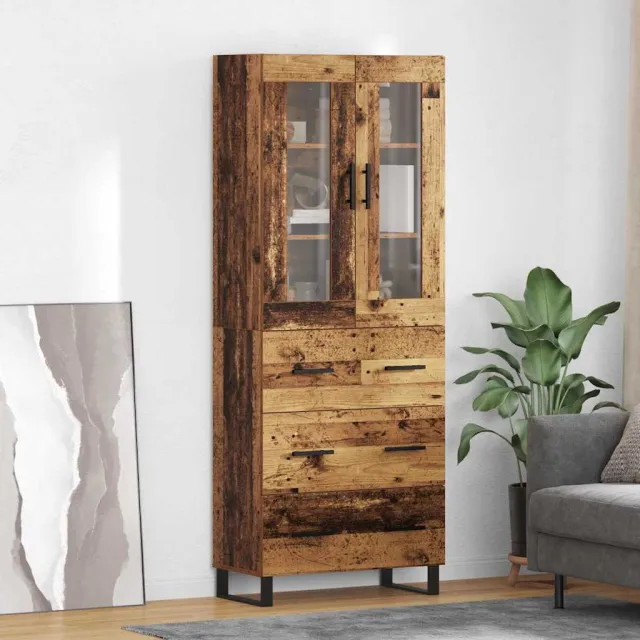 vidaXL Hoge kast 2 st Oud Hout 69,5 x 34 x 180 cm Bewerkt hout bruin, foto 2