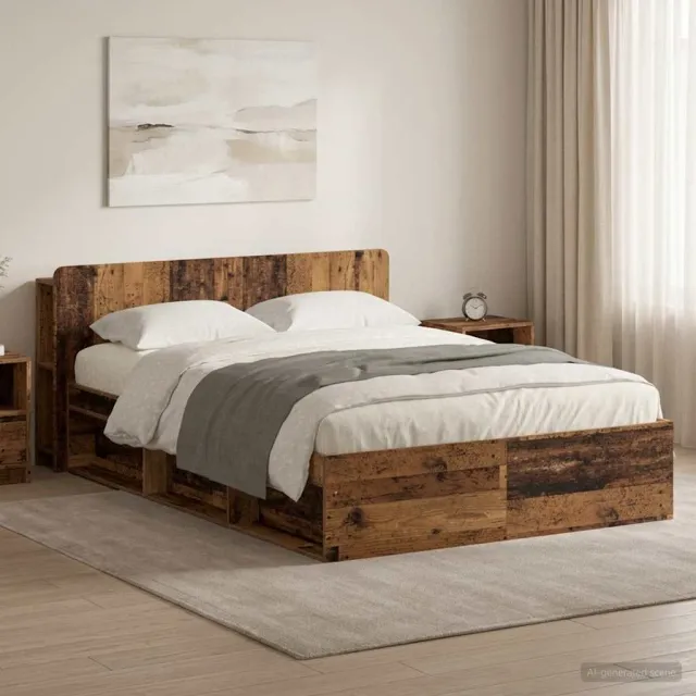 vidaXL Bedframe met opslag Oud hout 135 x 190 cm Bewerkt hout Bruin