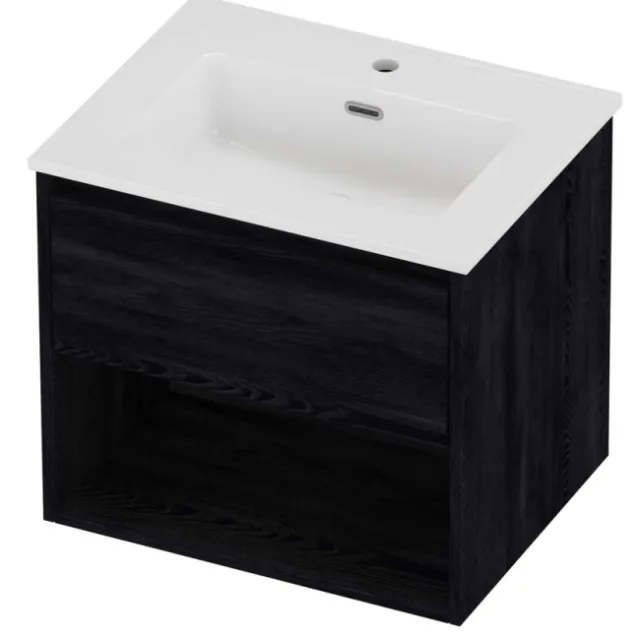 Proline Tribute Badmeubelset Porselein Elegant Met Schap 60x46x54 cm Glans Wit Black Oak Eiken