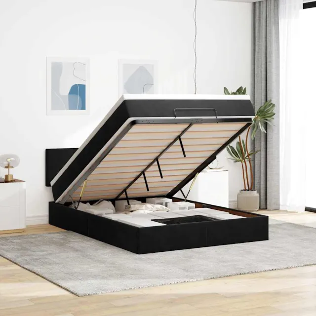 vidaXL Ottoman bed met matras 140x200cm fluweel zwart