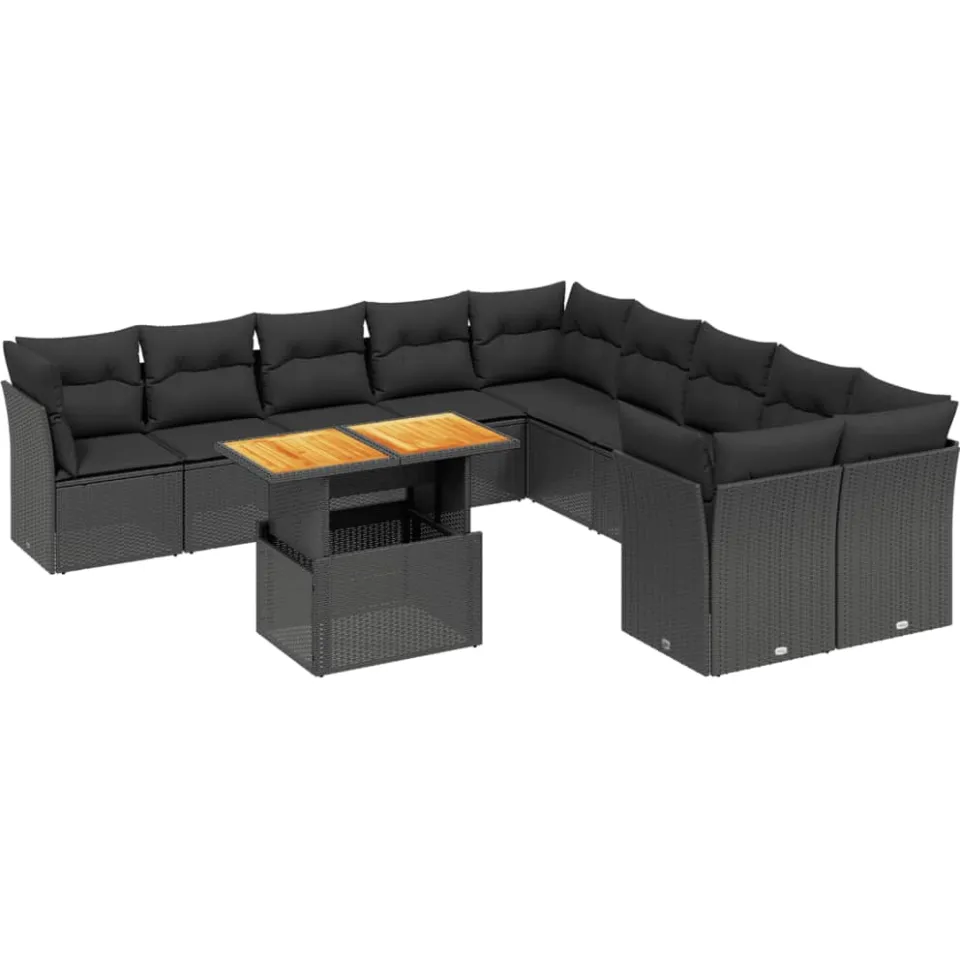 vidaXL 11-delige Loungeset met kussens poly rattan zwart