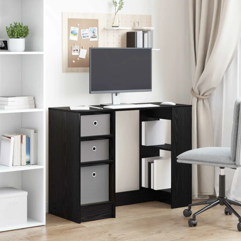 vidaXL Bureau Zwart Eiken 100 x 40 x 75 cm Bewerkt hout, foto 3