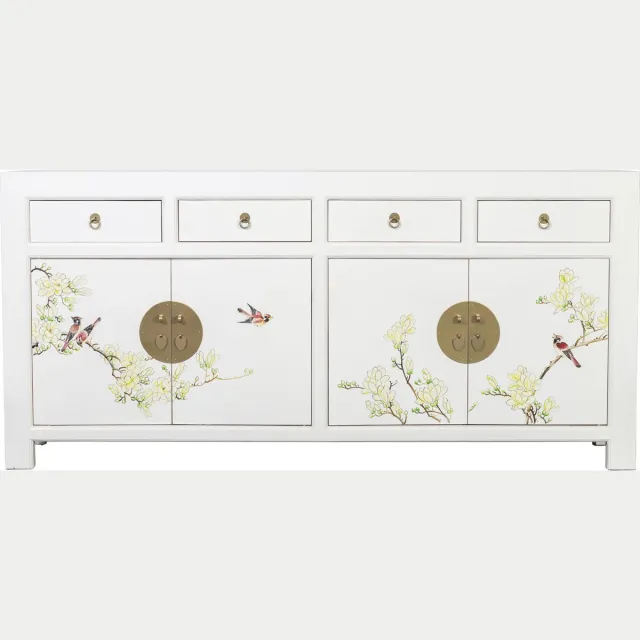 Fine Asianliving Chinese Dressoir Sneeuw Wit Handbeschilderd B180xD40xH85cm Chinese Meubels Oosterse Kast Wit Handgeschilderd