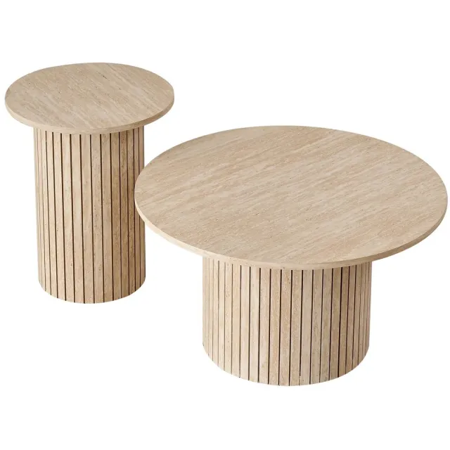 Brandistry Salontafel rond - Set Van Twee Houten Salontafels - Bijzettafels - Moderne Scandinavische Stijl - Yellow Wood Color