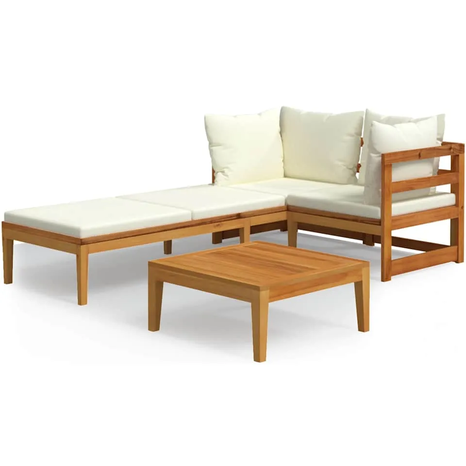 vidaXL 3-delige Loungeset met crèmewitte kussens acaciahout, foto 3