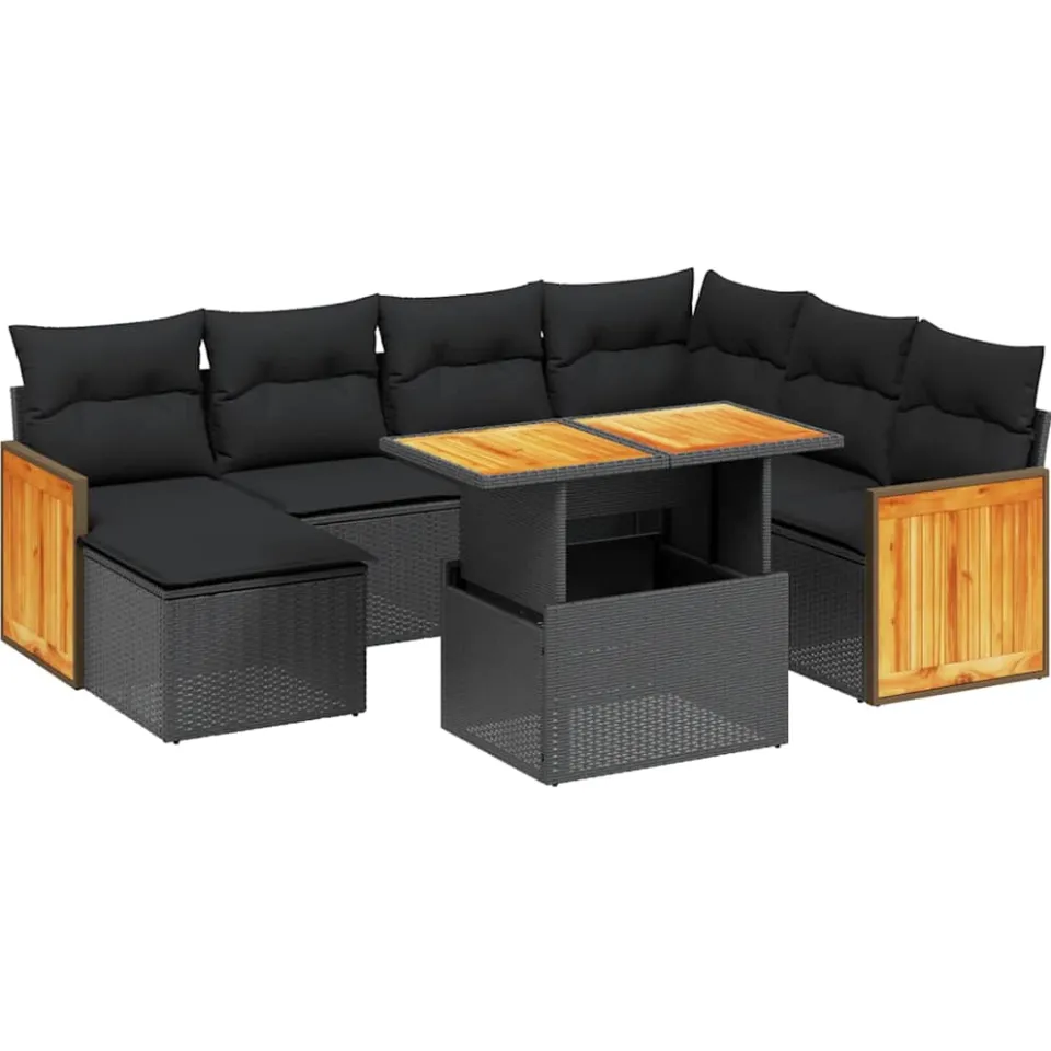 vidaXL 8-delige Loungeset met kussens poly rattan zwart, foto 3
