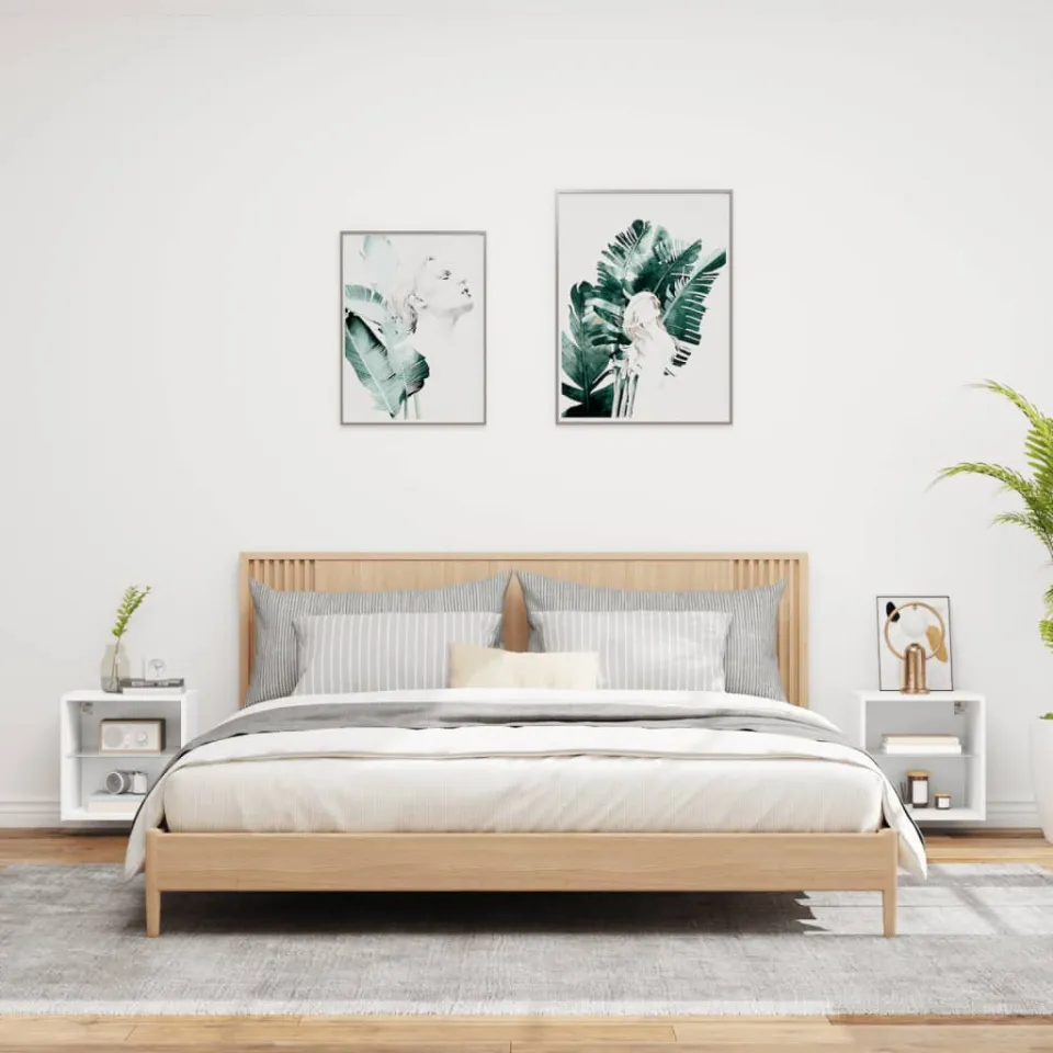 vidaXL LED Wand Bedside Kast 2 st White Standard, foto 4