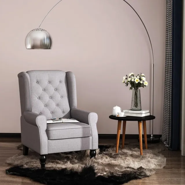 MIVRAY Fauteuil 74 x 86 x 102 cm - Relaxfauteuil Met Hoge Rugleuning En Knopen - Voor Woonkamer En Leeshoek - Polyester Grijs