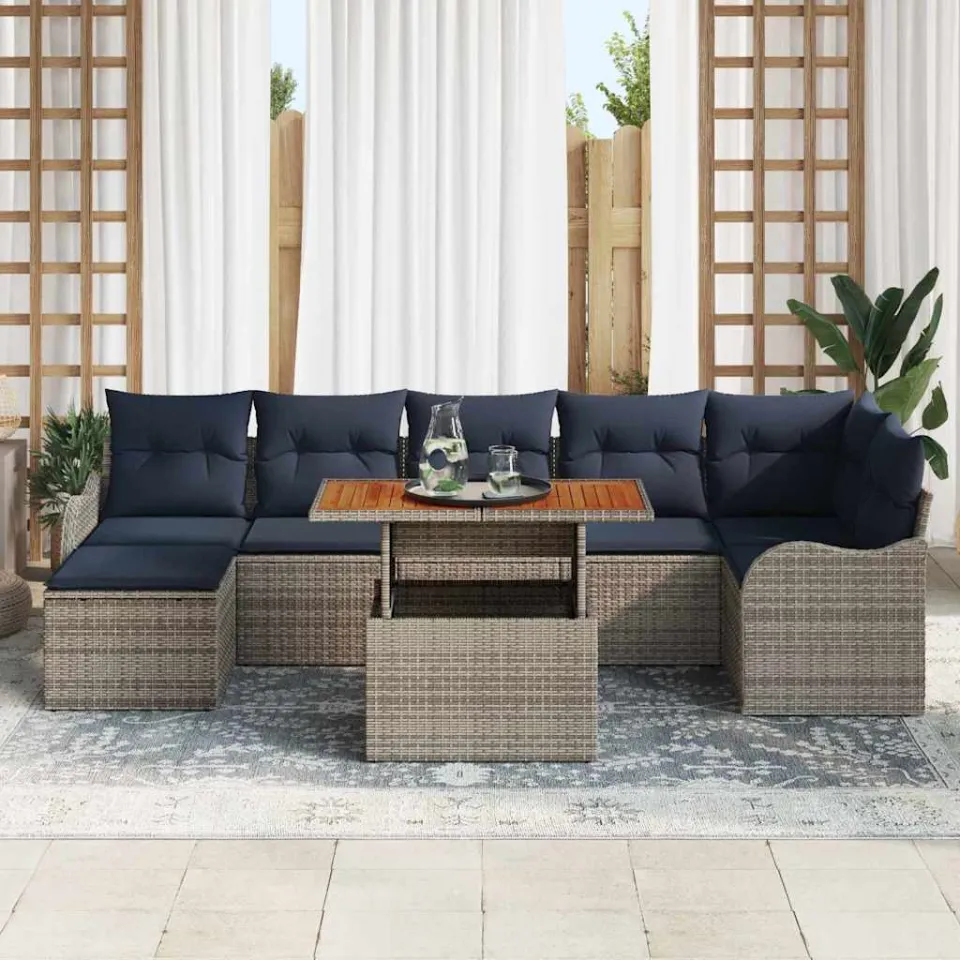 vidaXL Tuin Sofa Set 8 st grijs en marineblauw, foto 3