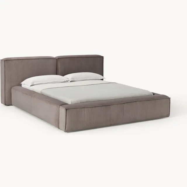 Westwing Collection Gestoffeerd bed Lennon van corduroy taupe