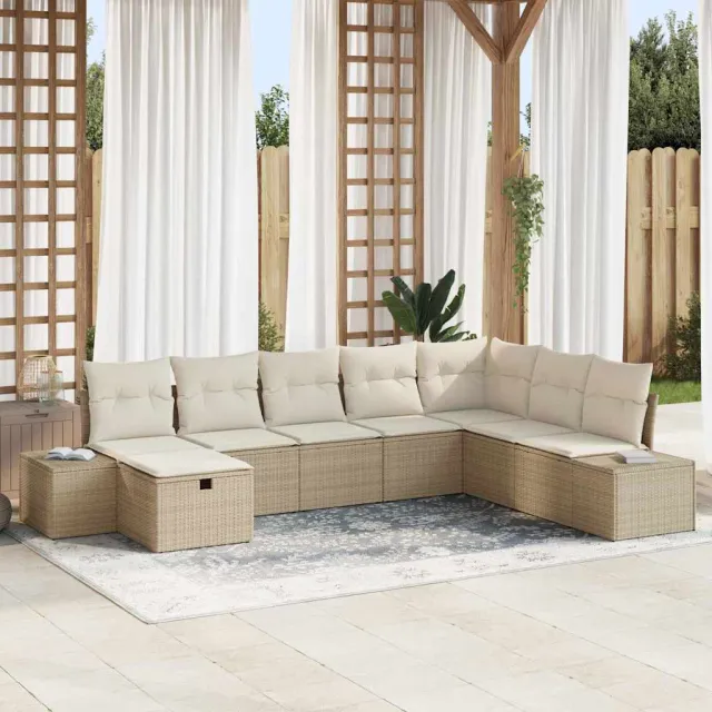 vidaXL Tuin Sofa Set 8 st Beige poly rattan, foto 2