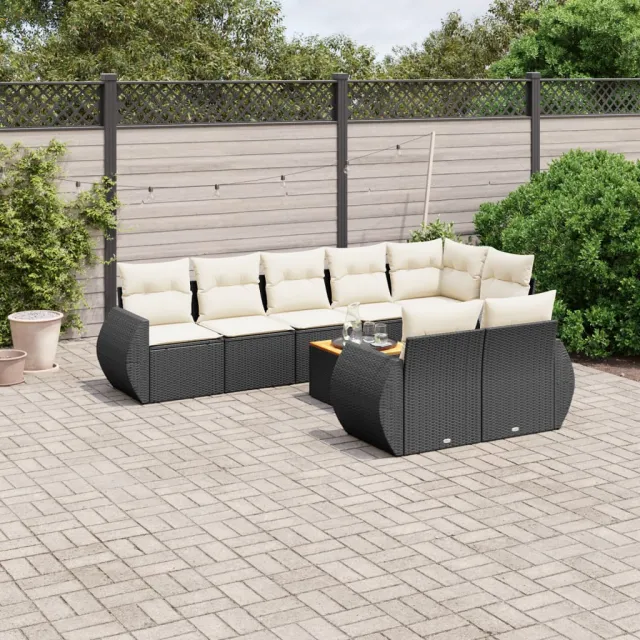 vidaXL 9-delige Loungeset met kussens poly rattan zwart, foto 2