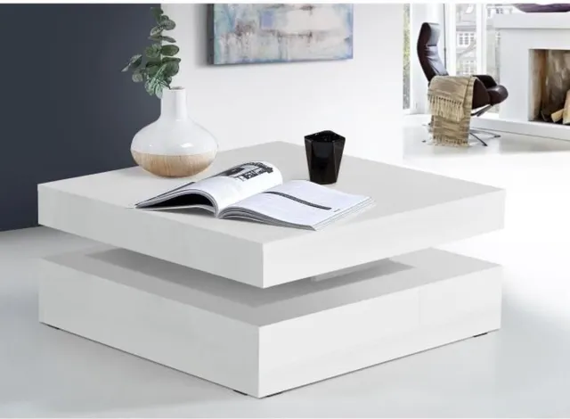Forte Salontafel draaibaar blad - Vierkant glanzend wit - 78 x 78 x 36 cm