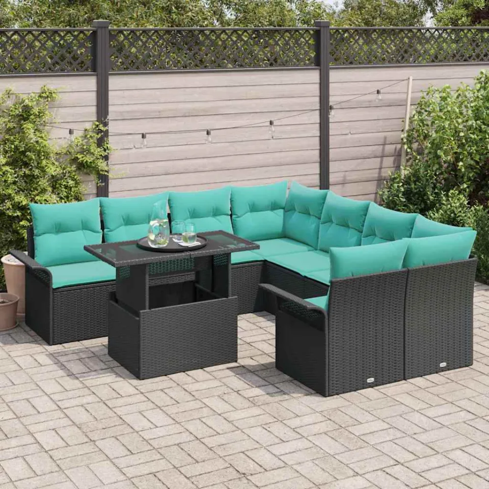 vidaXL Tuin Sofa Set 9 st Zwart [Synthetisch]: Poly Rattan, foto 3