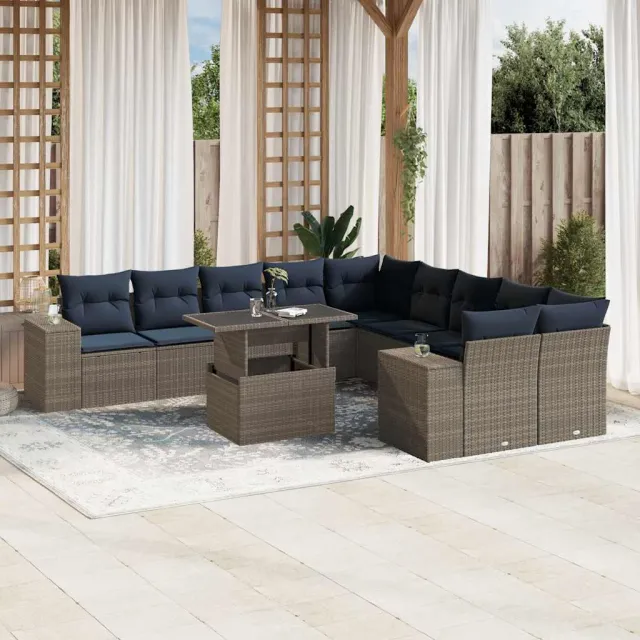 vidaXL 11-delige tuinbankset met kussens, grijs polyrotan, foto 2