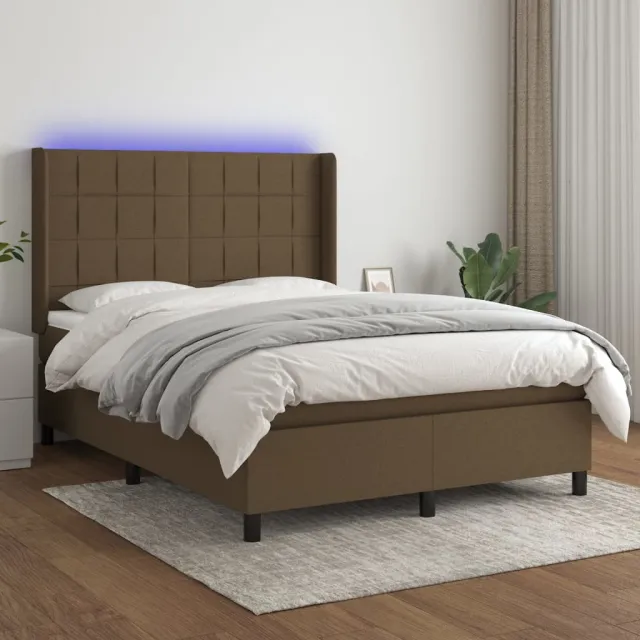 vidaXL Boxspring met matras en LED stof donkerbruin 140x190 cm bruin
