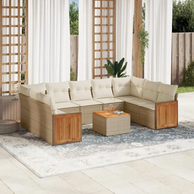 vidaXL 10-delige Loungeset met kussens poly rattan beige, foto 2