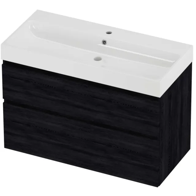 Proline Podium Badmeubelset Polystone Loft 1 Kraangat 100x46x70 cm Glans Wit Black Oak Eiken