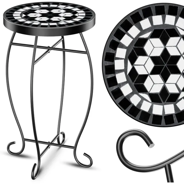 Kesser Mozaïektafel Rond - Bistrotafel / Bijzettafel Metaal voor Balkon en Tuin, Bloemkruk met Mozaïek - Tetragon