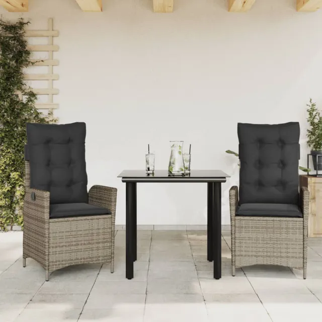 vidaXL 3-delige Tuinset met kussens poly rattan grijs, foto 2