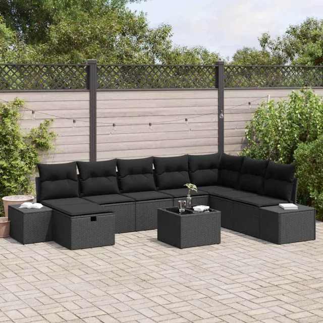 vidaXL Tuin Sofa Set 9 st Zwart poly rattan, foto 2