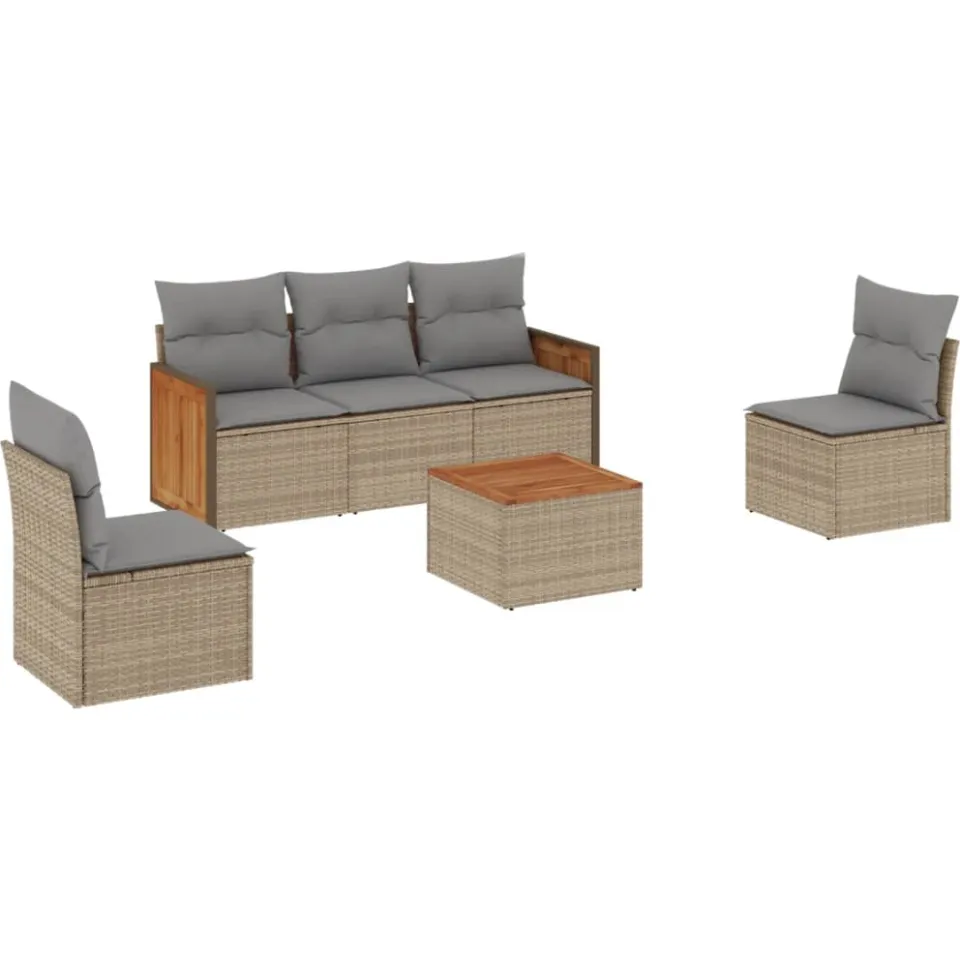 vidaXL 6-delige Loungeset met kussens poly rattan beige, foto 3