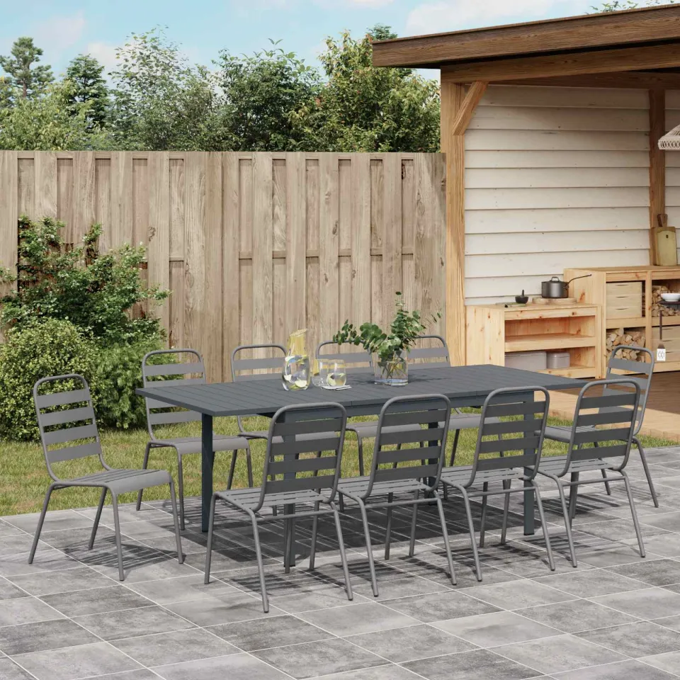 vidaXL Tuin eettafelset 11 st Antraciet Poedercoating staal, foto 3